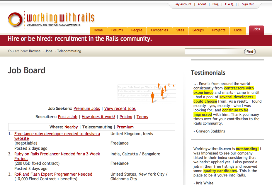 Workingwithrails Job Board Screenshot