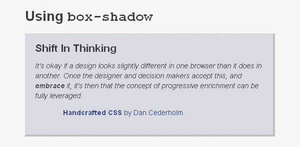 IE6 screenshot showing the box-shadow not working
