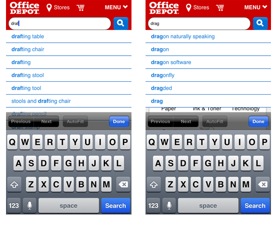 Office Depot suggested search