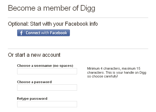 Digg sign-up form