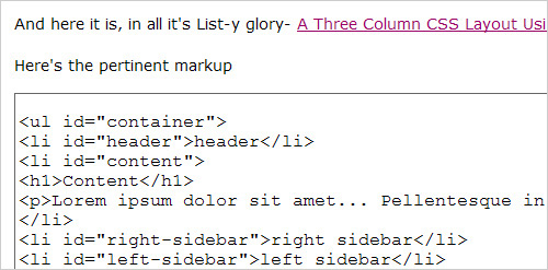 A Three Column CSS Layout Using Just an Unordered List