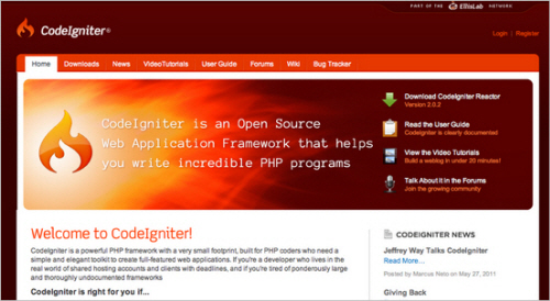 A screenshot of The Codeigniter homepage