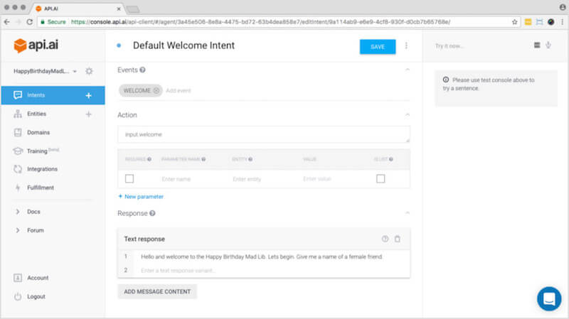 Create a custom default welcome intent