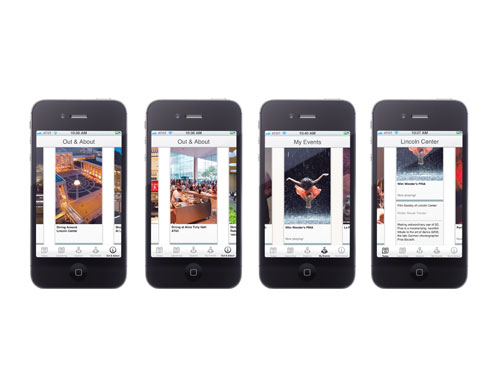 Screenshots of the iPhone app that IDEO created for Lincoln Center.