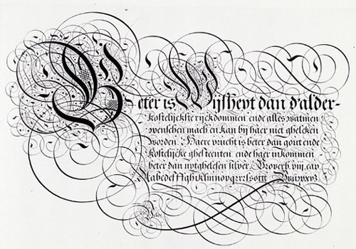 Ornate sample of penmanship by Jan van de Velde, Amsterdam, 1609.