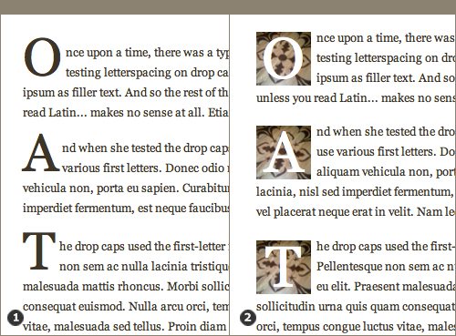 letterspacing and first-letter, letterspacing and image replacement drop caps