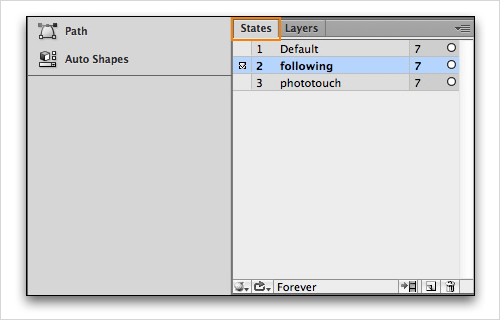 Adobe Fireworks States panel