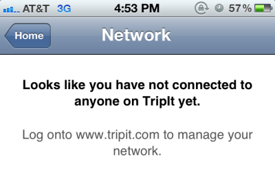 TripIt directs users to the website for setting up a network