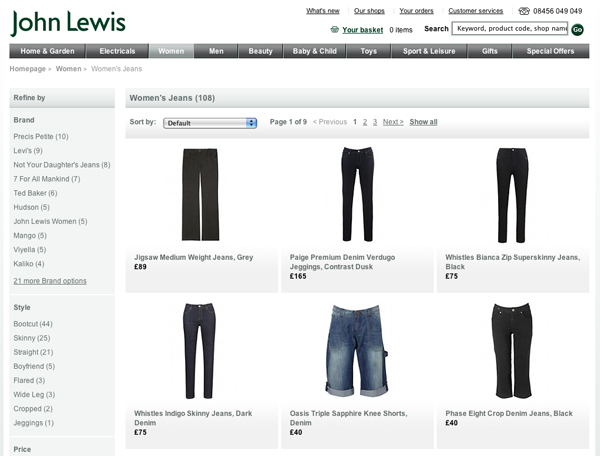 Jeans on the John Lewis website