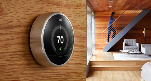 Nest uses sensors to adapt the temperature to activity in the home.