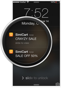 This m-commerce app uses a value-oriented tutorial to show users how to use the app and to suggest engaging via push notifications