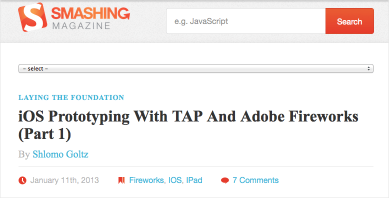 Screenshot of the mobile view of Smashing Magazine from 2013