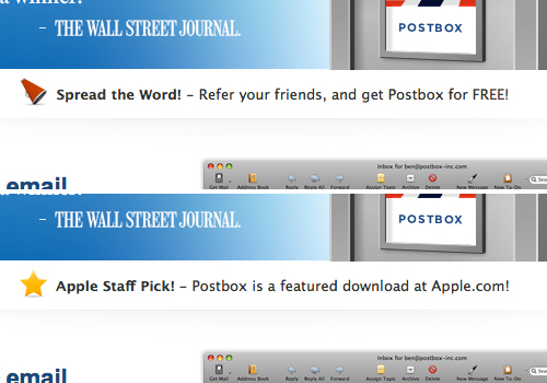 Rotating messages featured on the Postbox homepage