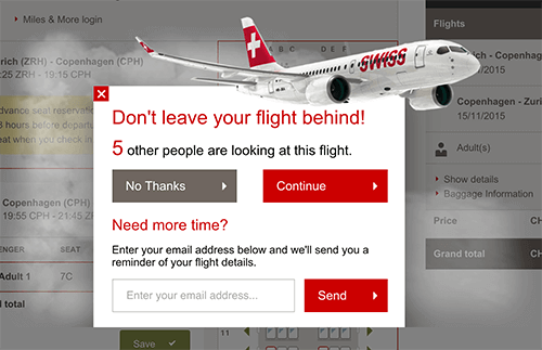 SWISS prompts a little pop-up if they assume that you are about to abandon the purchase