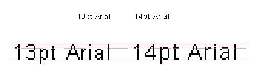 13pt and 14pt Arial renders with the same cap-height, but different x-heights