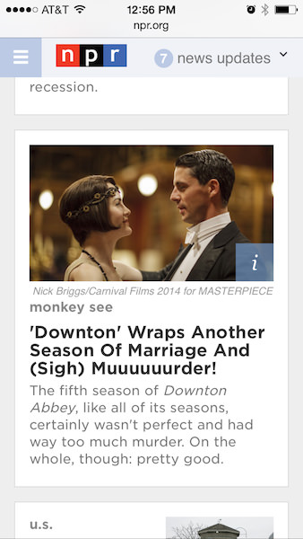 This is how the story appears on NPR's home page on mobile.