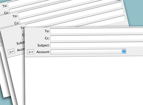 four email screenshots with  empty To, Cc, Subject, Account fields