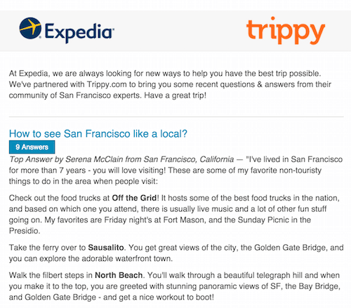 An Expedia email combined with advice from Trippy