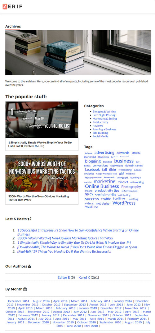 Archive page on Zerif Lite