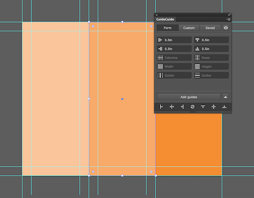 Image of an Illustrator document with the grid from before, plus margins for each column.