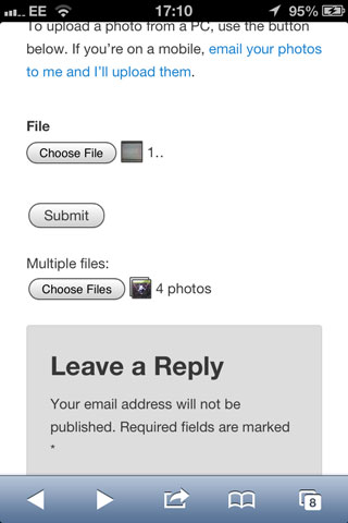 A Web form showing uploading images.