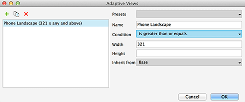 Adaptive views dialog