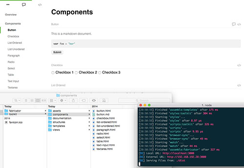 Fabricator-compatible folder structure and produced page screenshot.